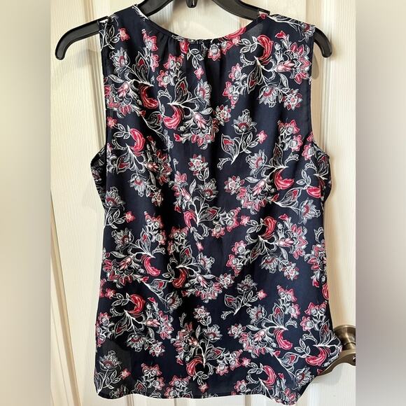 Anne Taylor floral print blouse Sleeveless Small Blue Red White - Picture 6 of 9